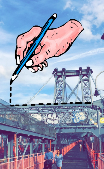 Increíble dibujo de Snapchat de una línea de puntos dibujada a mano sobre el puente de la ciudad de Nueva York "title =" hand-new-york-bridge-snapchat.png "width =" 357 "height =" 577 [19659008] Crédito de la imagen: <a href=