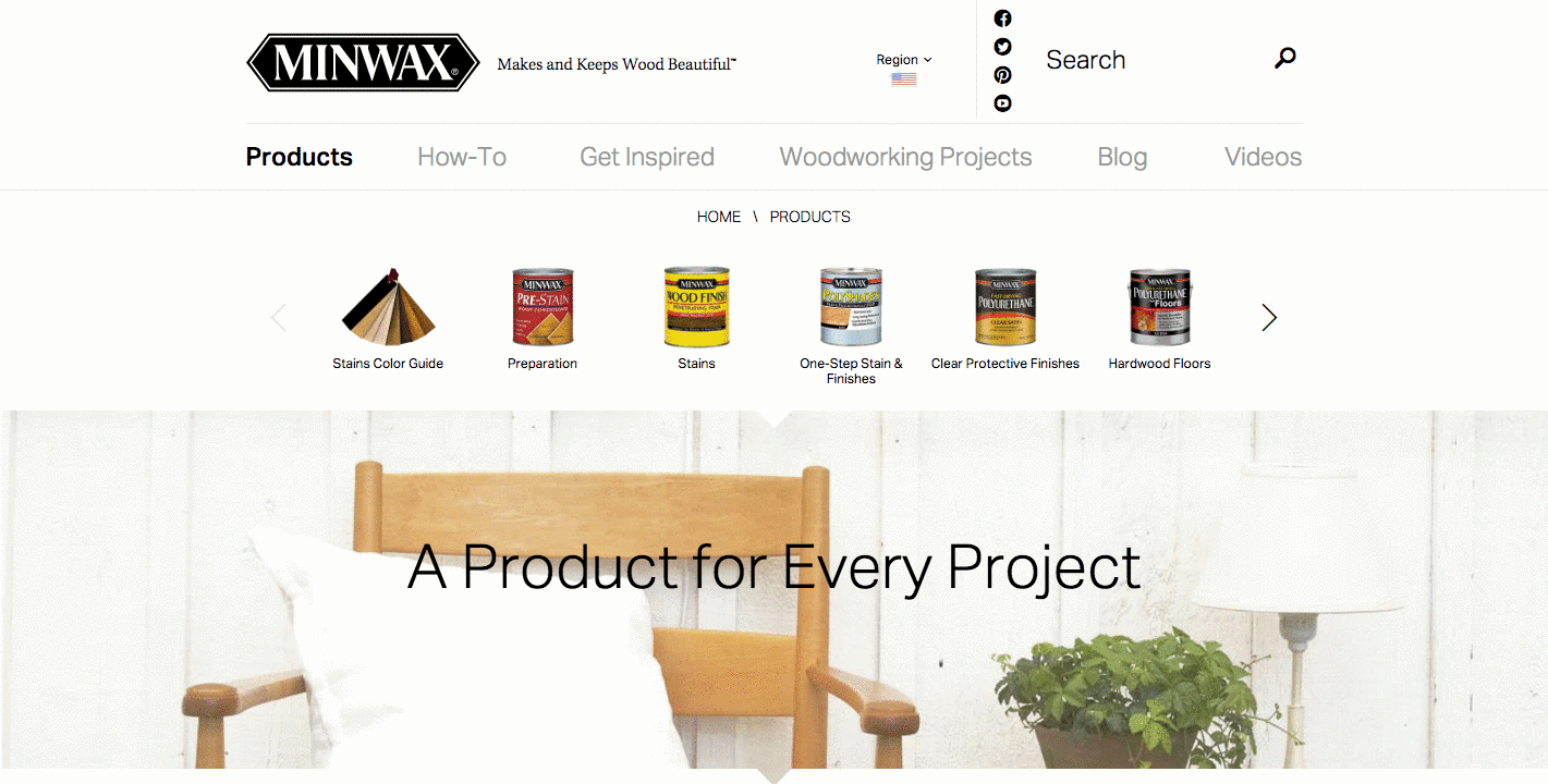  Página de productos Minwax con el Buscador de productos en el fondo de madera "title =" MiNWAX.gif "width =" 690 "style =" width: 690px 