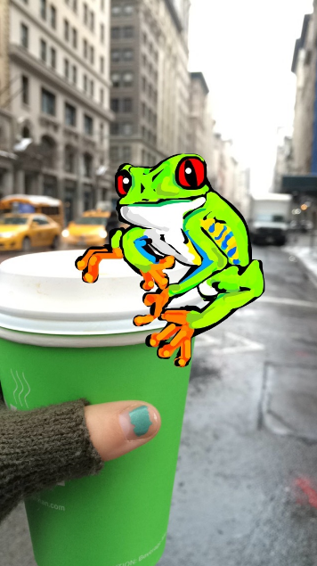 Increíble dibujo de Snapchat de una rana en una taza de café 